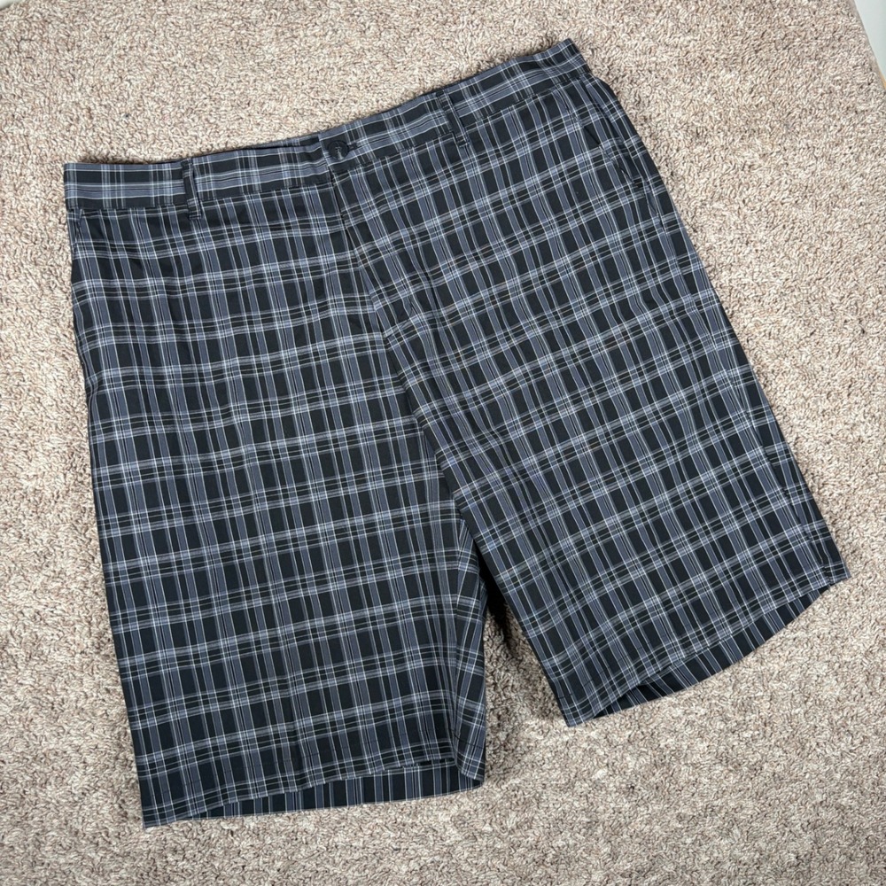 Adidas Golf Shorts Mens 38 Black Grey Plaid Flat Front Performance Check